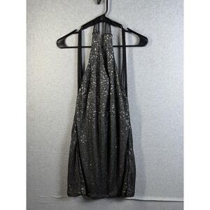 Express Dress Womens Large Silver Sequin Halter Mini Trapeze Open Back Party